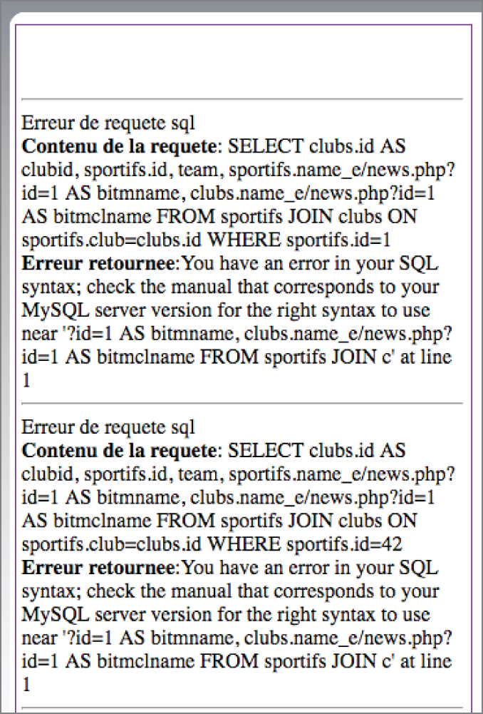 Snapshot of SQL error disclosure.