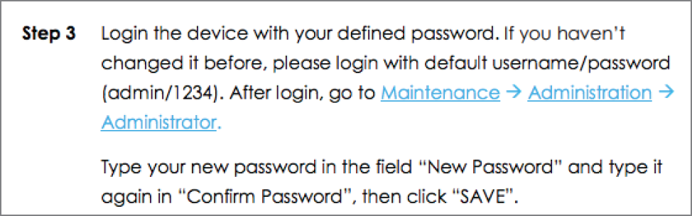 Snapshot of Zyxel router default password.