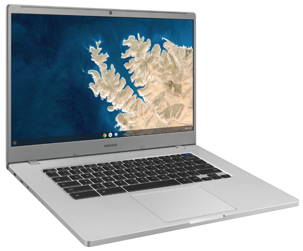 Photo depicts thin clients, such as this Samsung Google Chromebook, are sufficient to access SaaS applications.