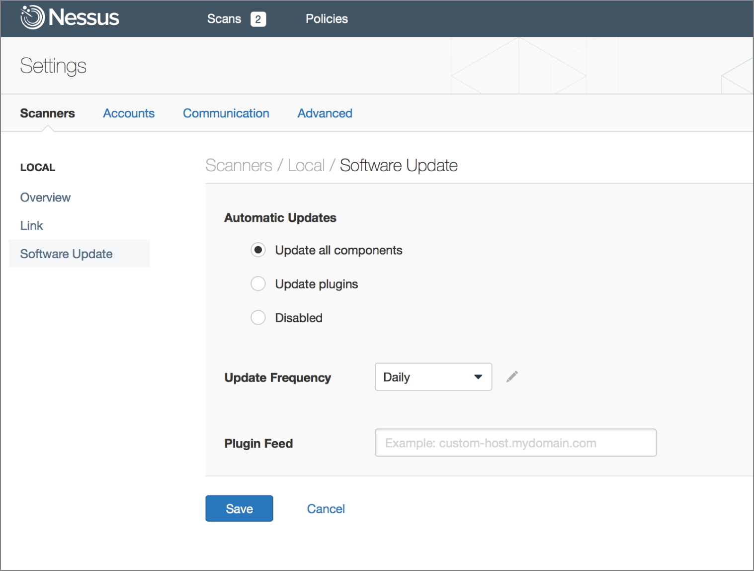 Snapshot of Nessus Automatic Updates.