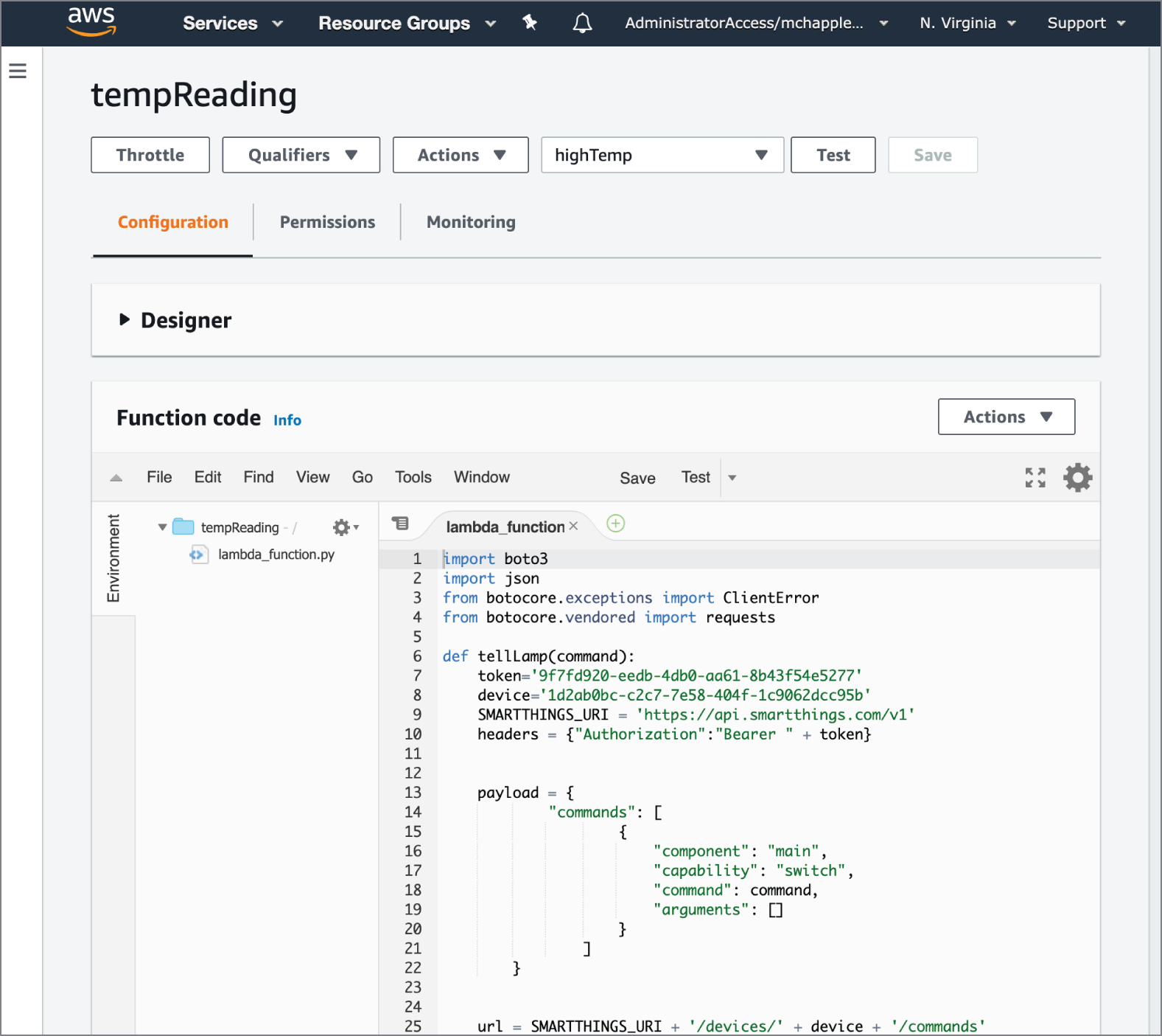 Snapshot of AWS Lambda function-as-a-service environment.