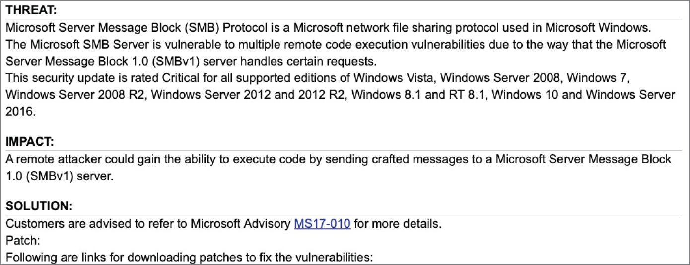 Snapshot of a vulnerability scan.