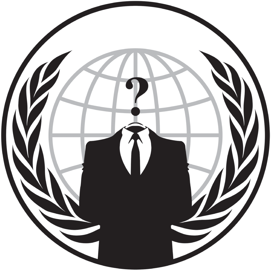 Schematic illustration of the logo of the hacktivist group Anonymous.