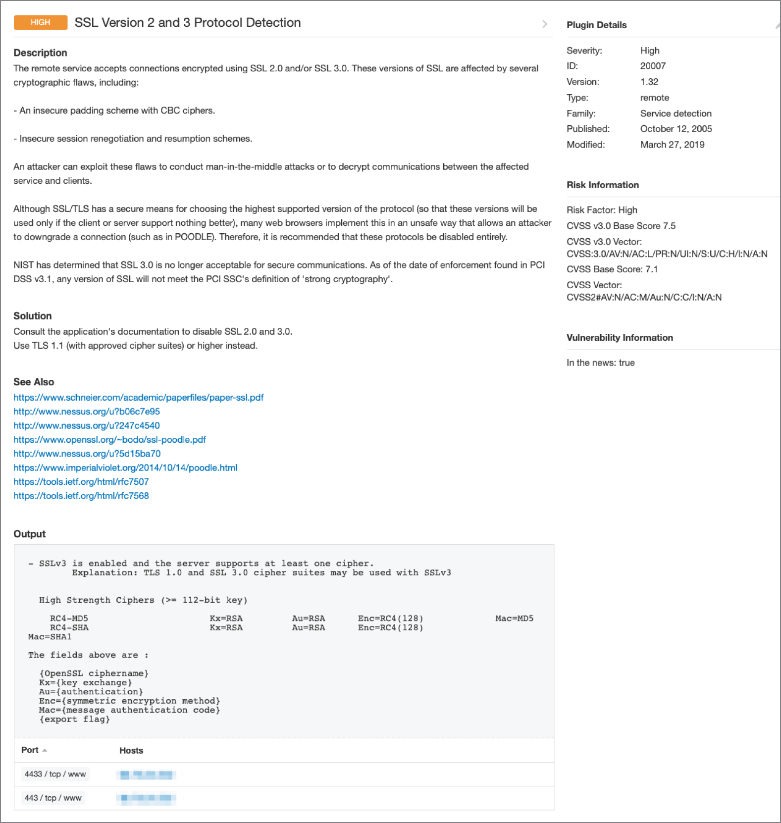Snapshot of Nessus vulnerability scan report.