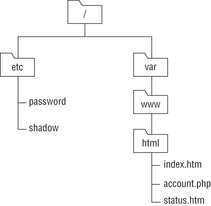 Schematic illustration of an example web server directory structure.