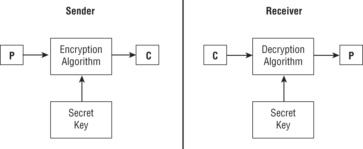 Schematic illustration of the symmetric key cryptography.