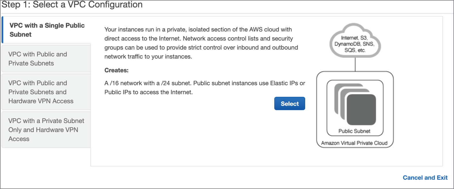 Snapshot of creating a virtual private cloud.