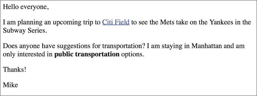Snapshot of the message board post rendered in a browser.