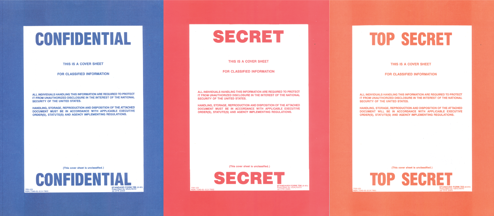 Schematic illustration of the cover sheets used to identify classified U.S. government information.