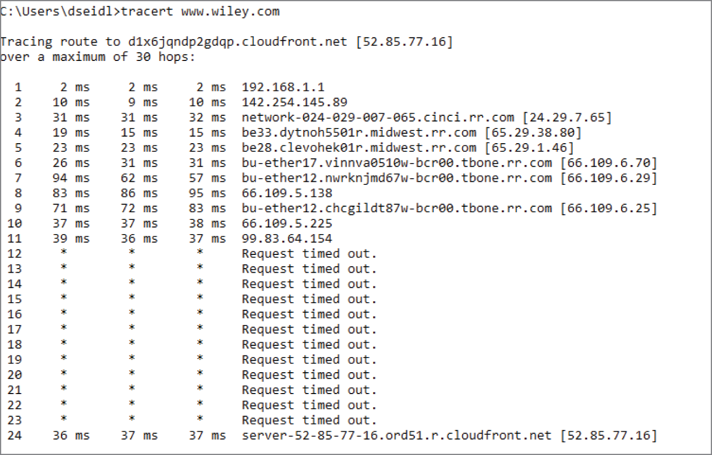 Snapshot of a sample tracert for www.wiley.com.