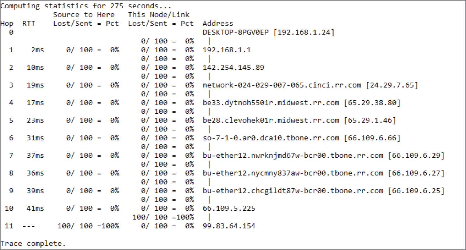 Snapshot of a sample pathping for www.wiley.com.